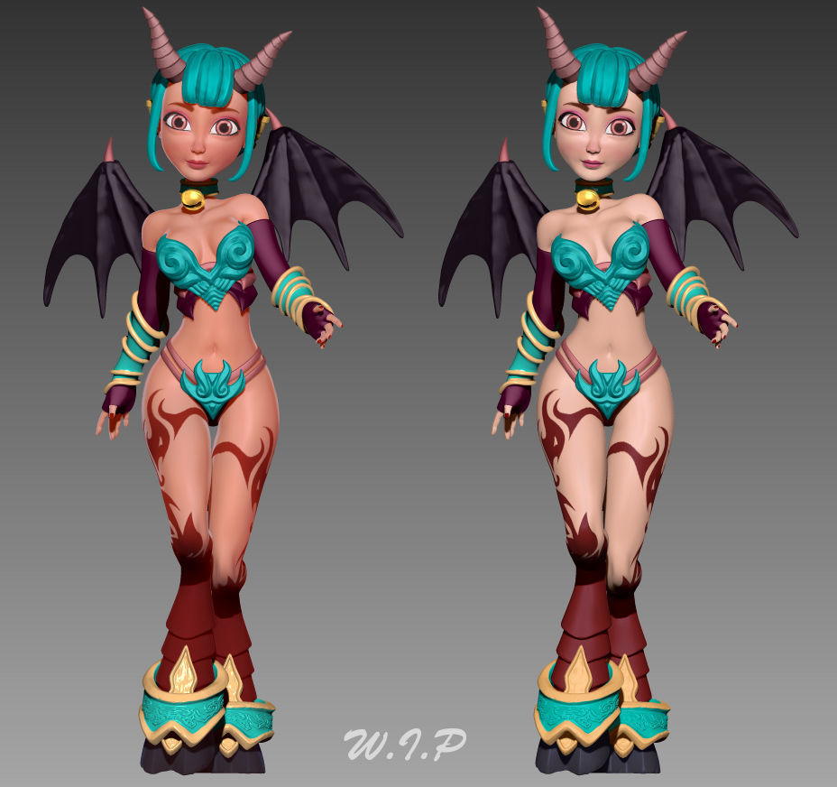 Succubus female character in bikini Low-poly 3D model_2
