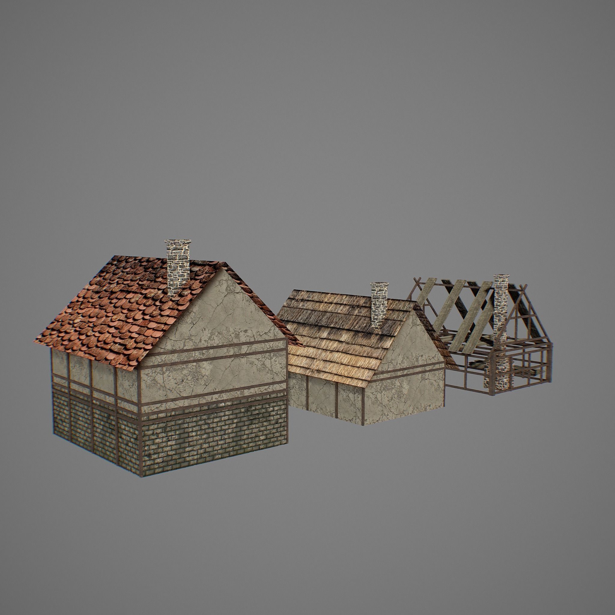 Bakery medieval houses Low-poly 3D model_2