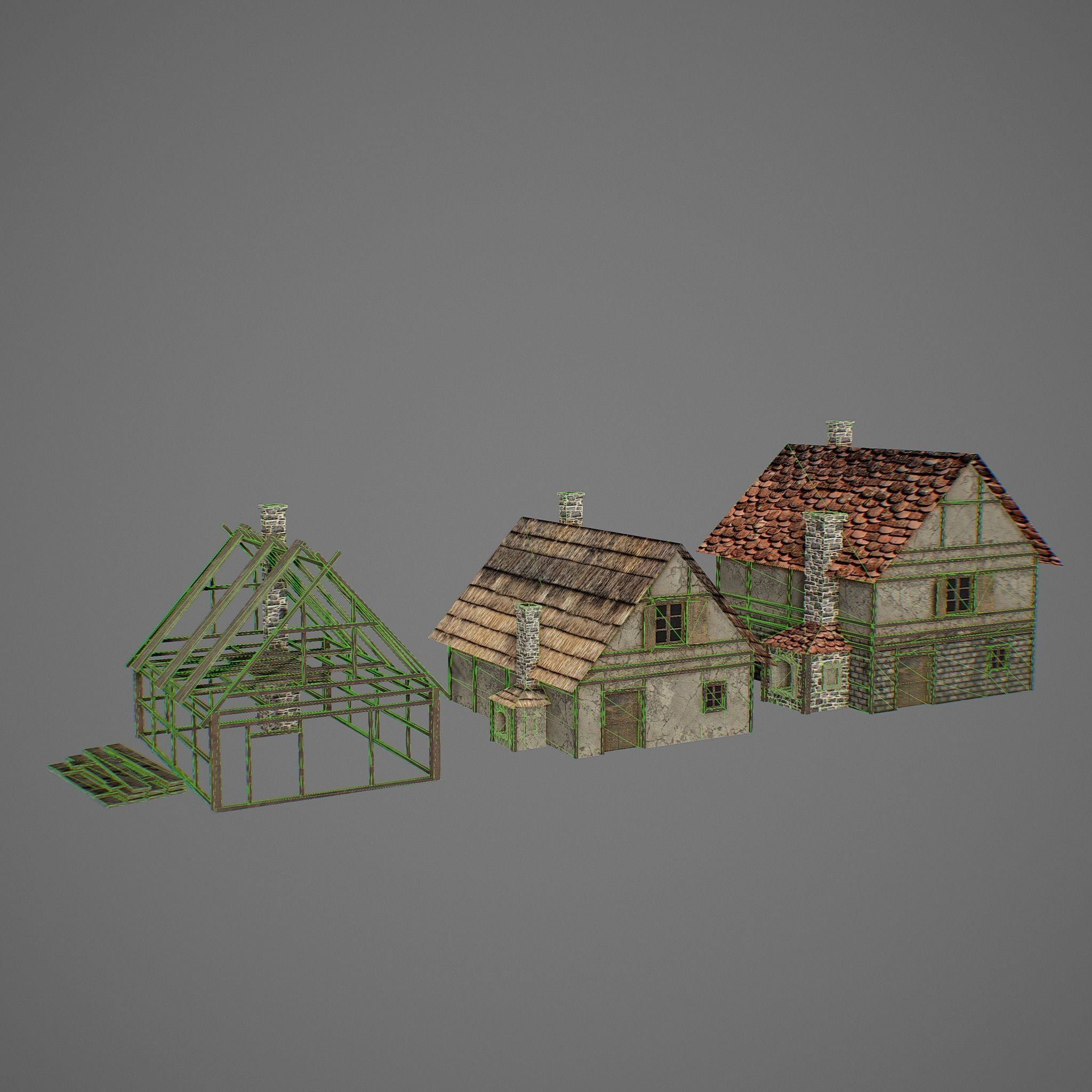Bakery medieval houses Low-poly 3D model_7