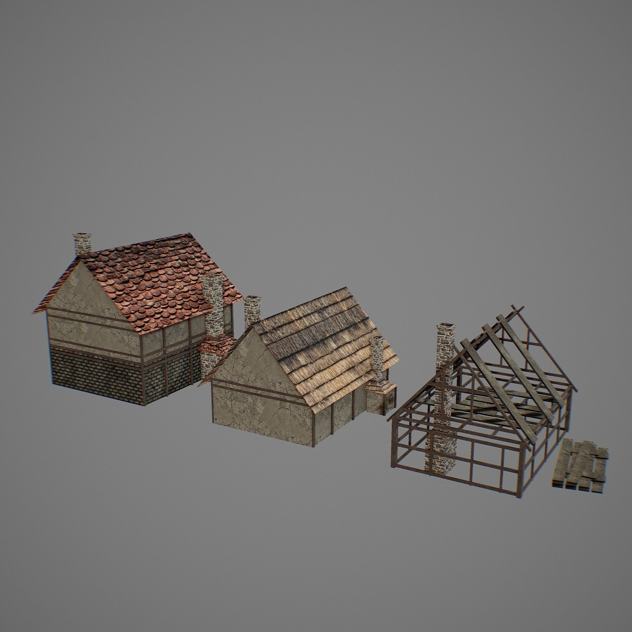 Bakery medieval houses Low-poly 3D model_8