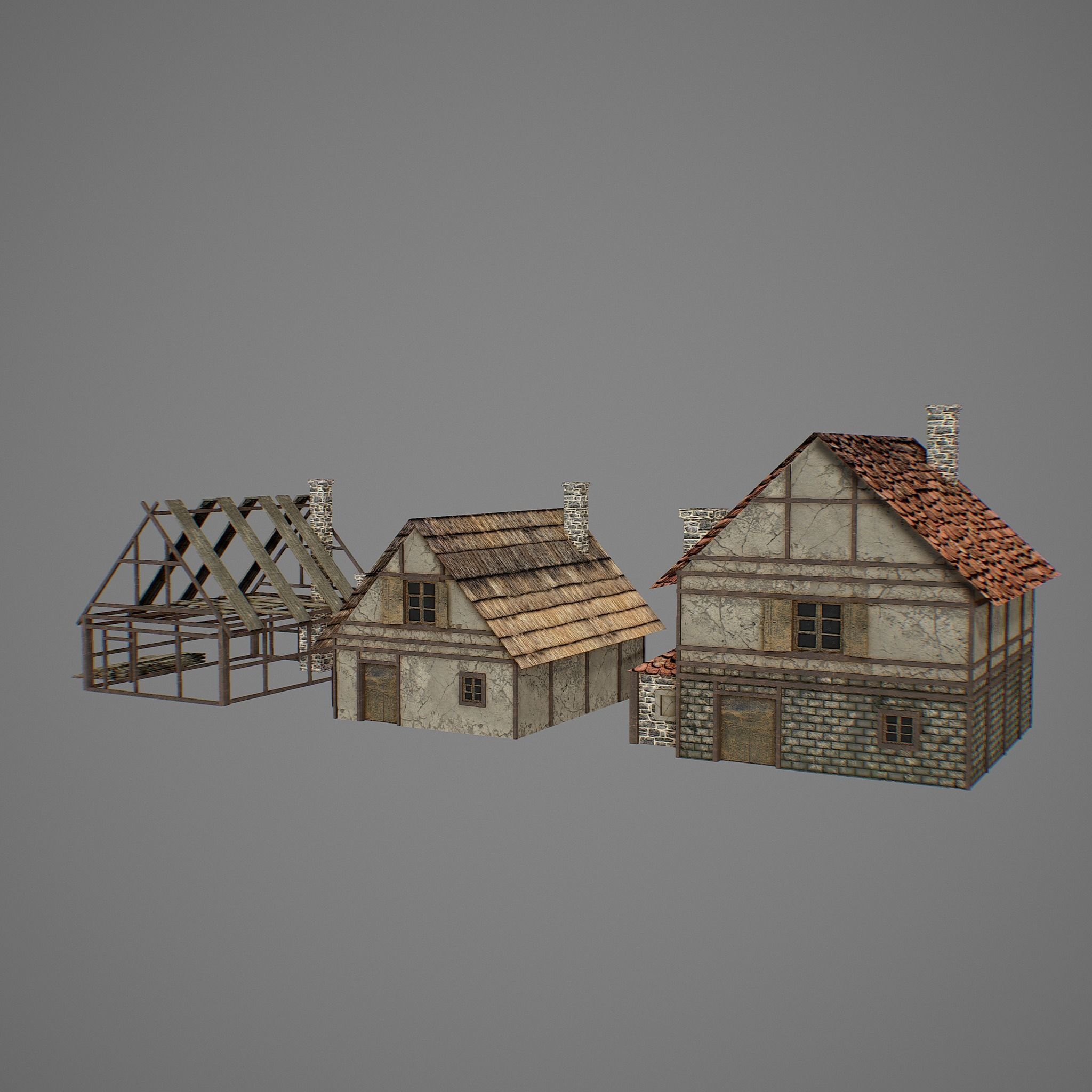 Bakery medieval houses Low-poly 3D model_3
