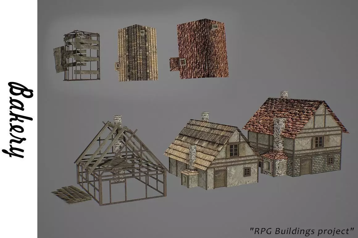 Bakery medieval houses Low-poly 3D model_0