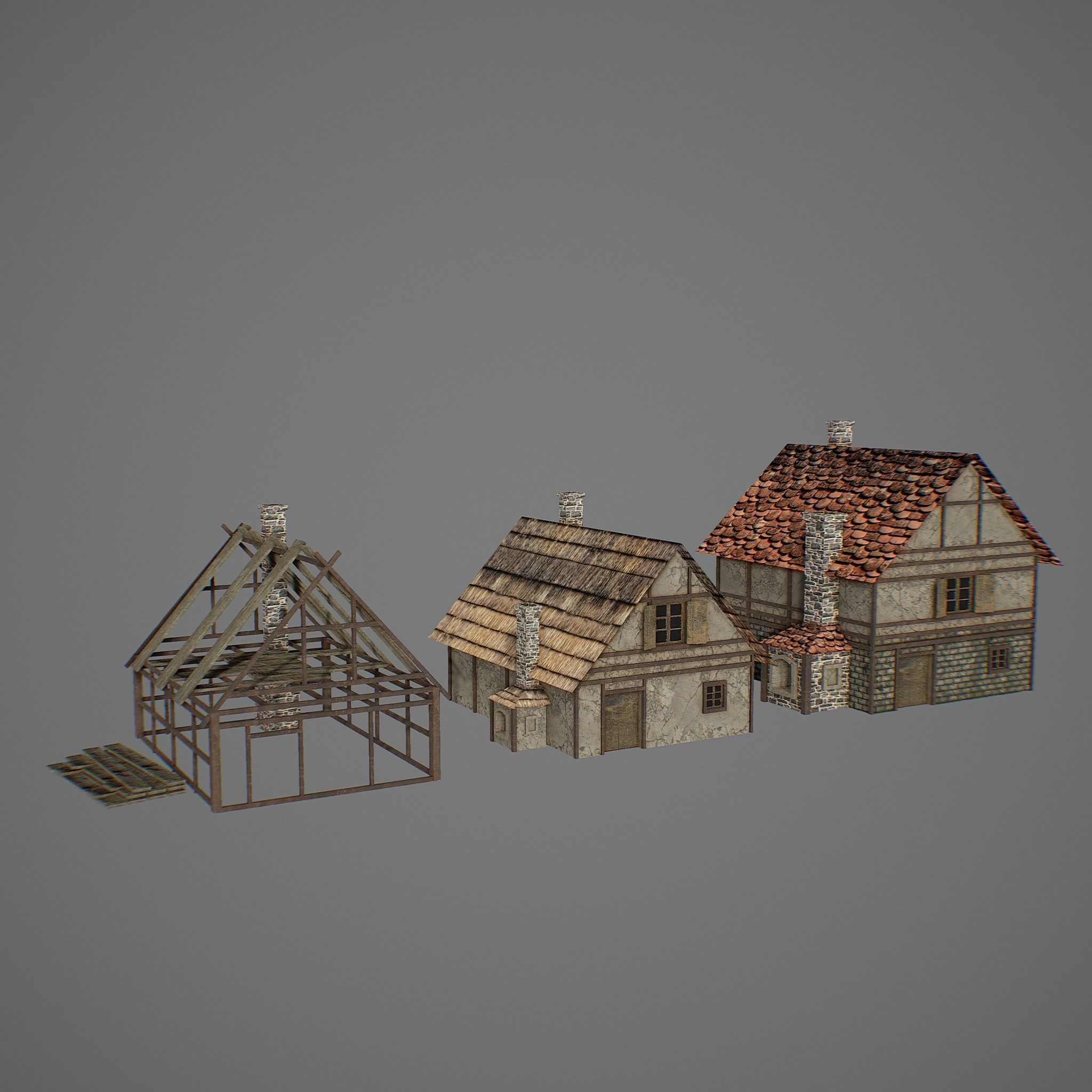 Bakery medieval houses Low-poly 3D model_9