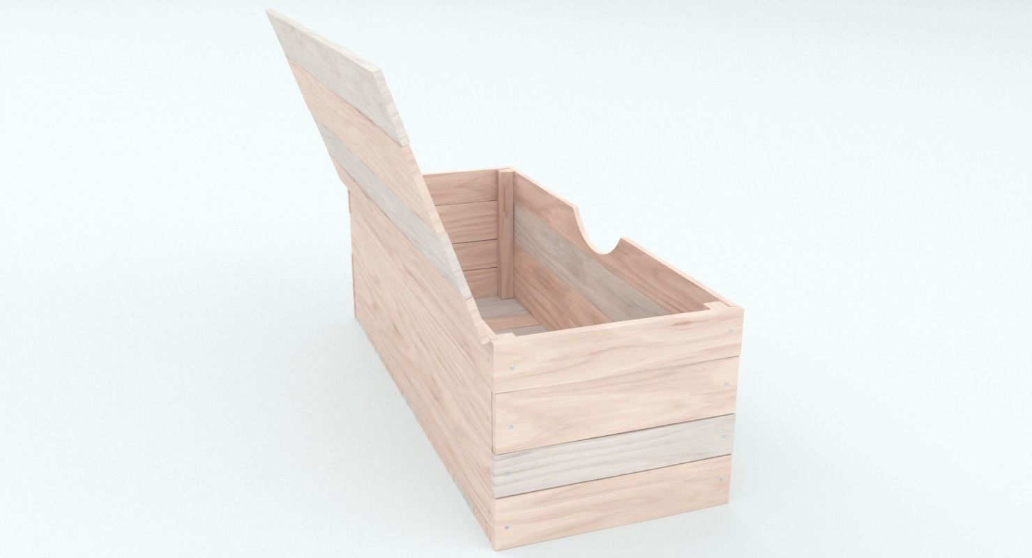 Wooden Square Chest Low-poly 3D model_5