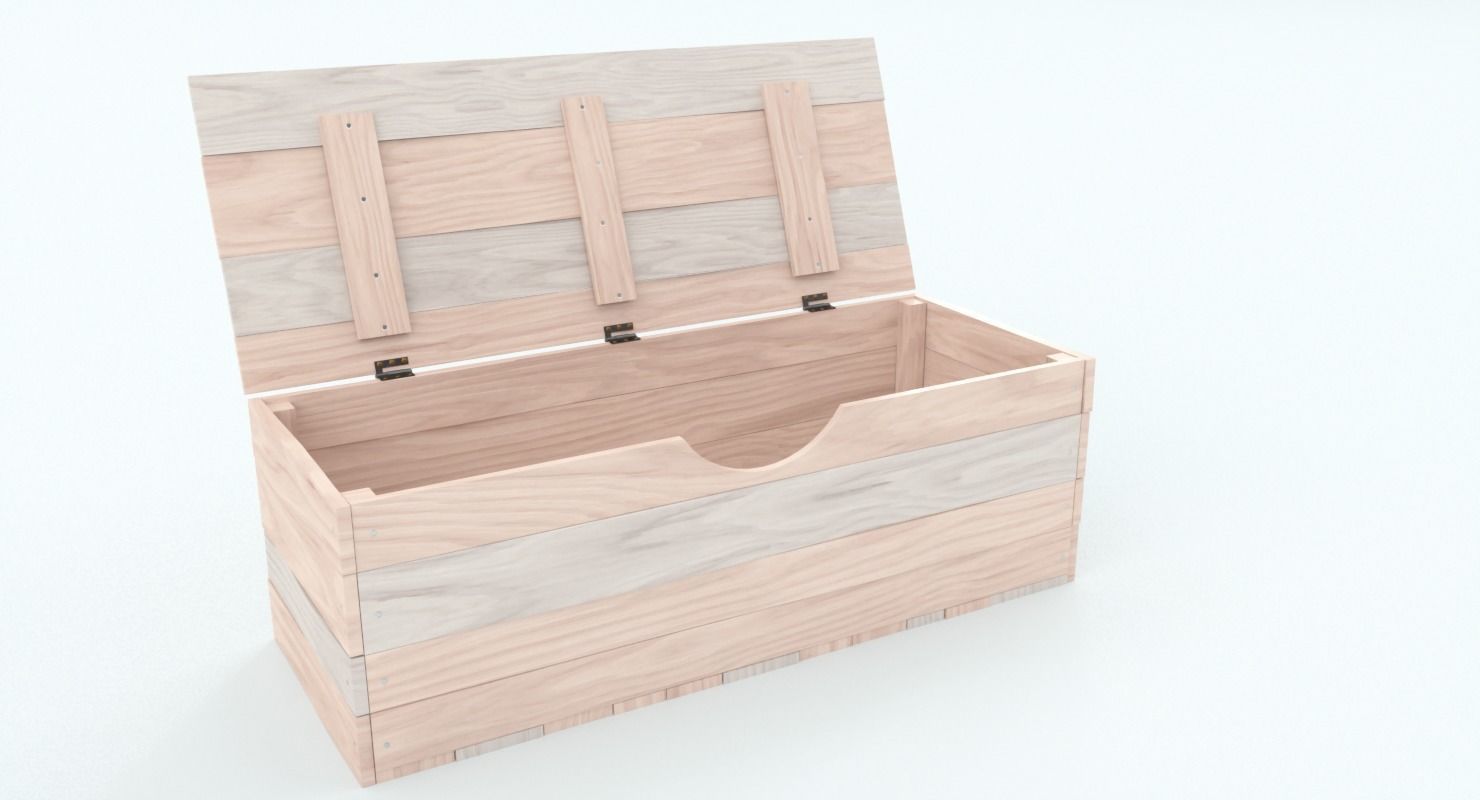 Wooden Square Chest Low-poly 3D model_4