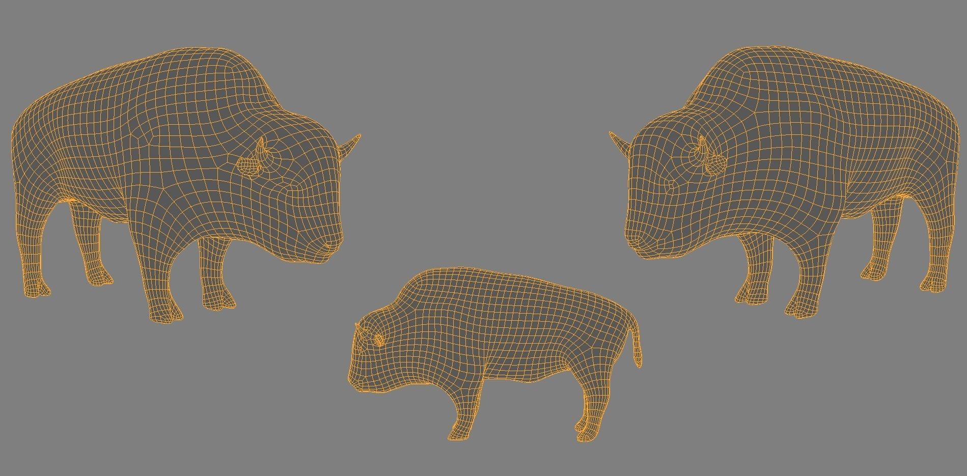 Bison low poly base mesh Low-poly 3D model_6