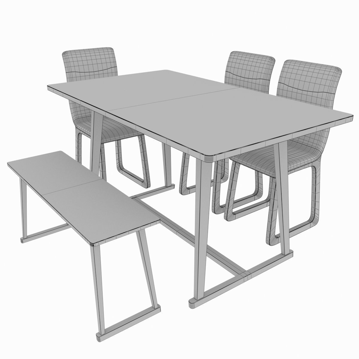 dining set  consisting of a table and bench and chairs 3D model_4