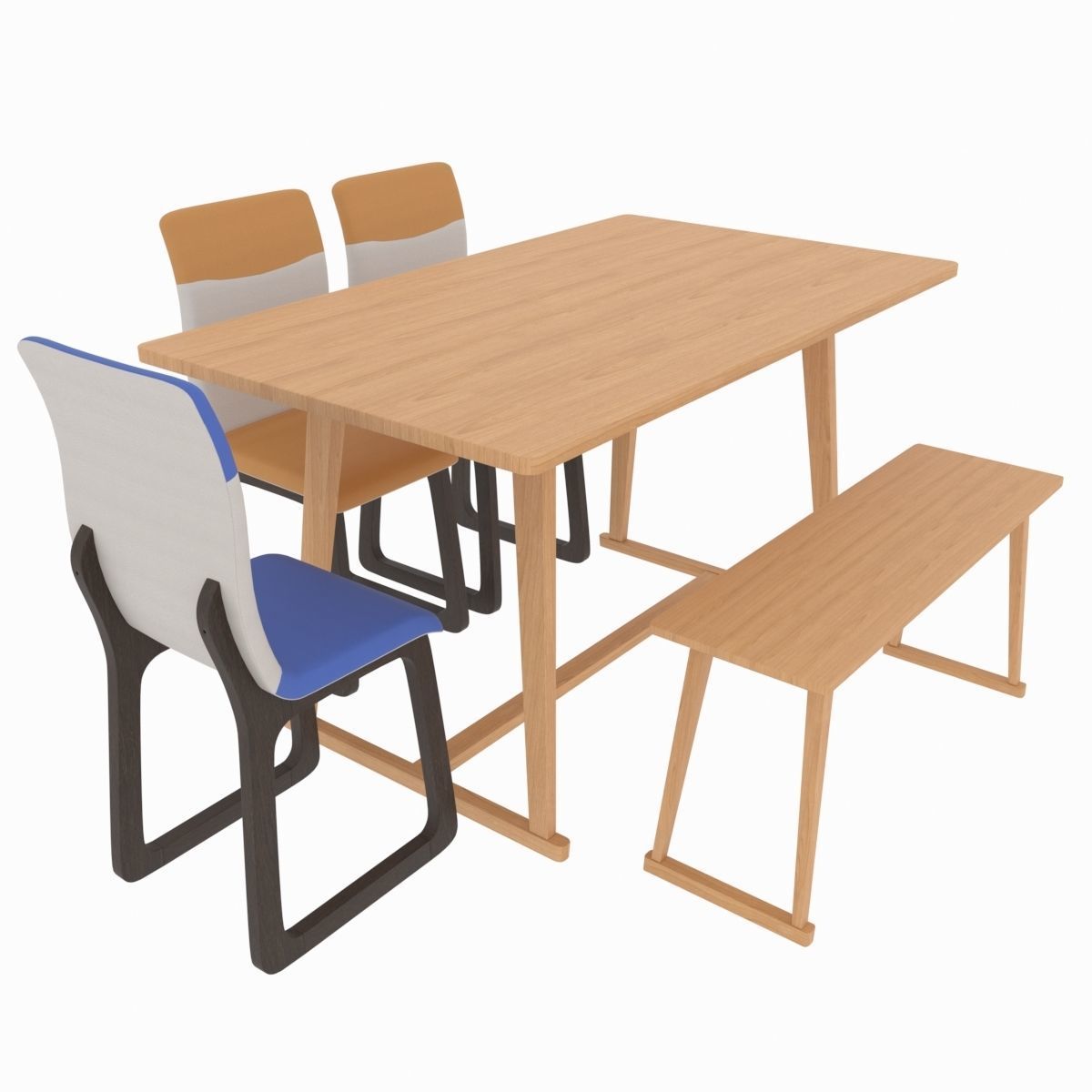 dining set  consisting of a table and bench and chairs 3D model_1