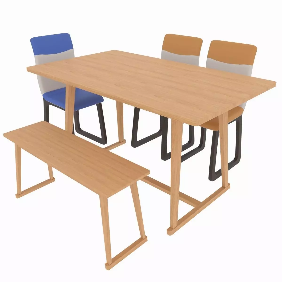 dining set  consisting of a table and bench and chairs 3D model_0