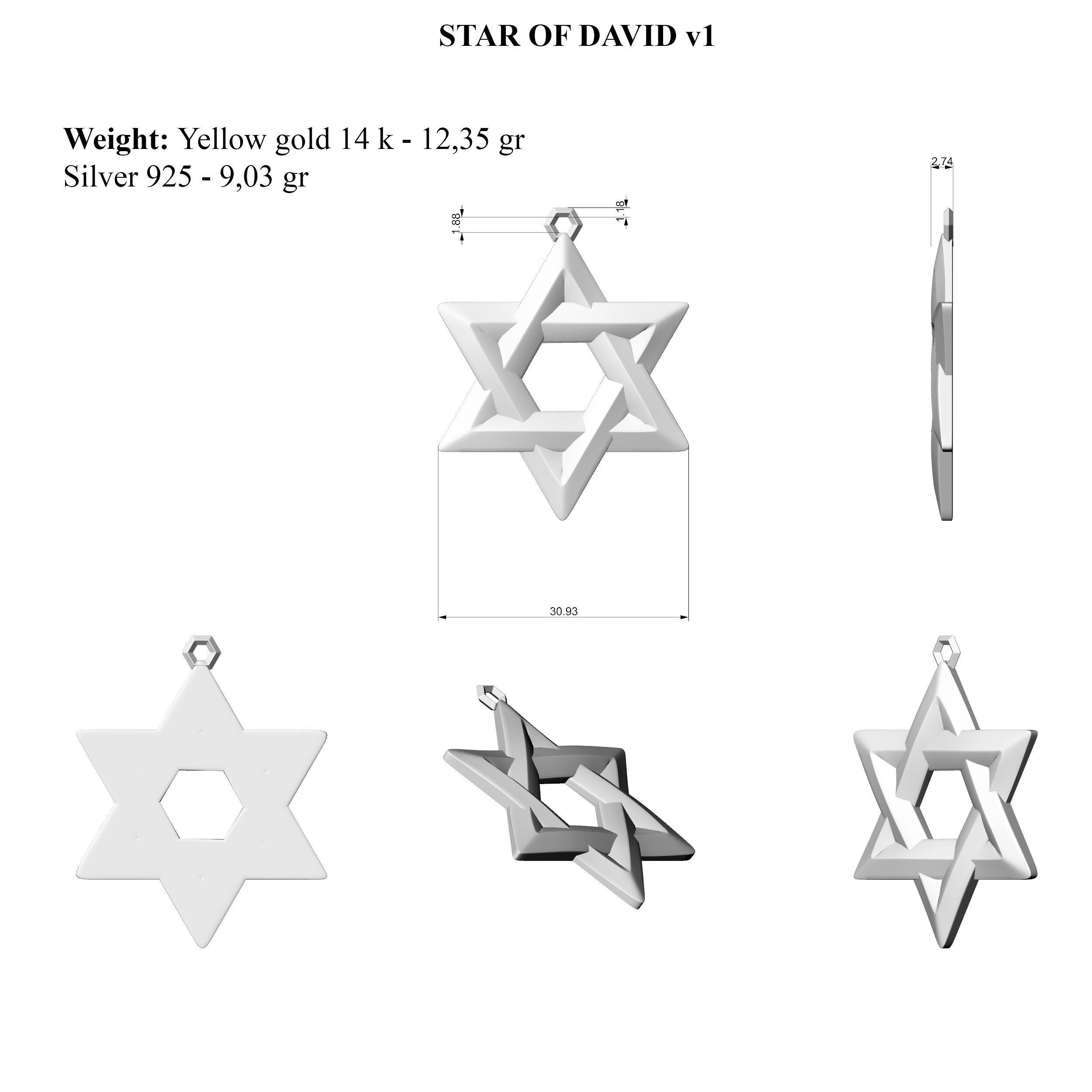 Star of David v1 3D print model_6