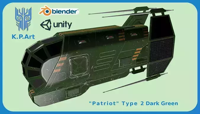 Spaceship Patriot Type 2 Dark Green Low-poly 3D model