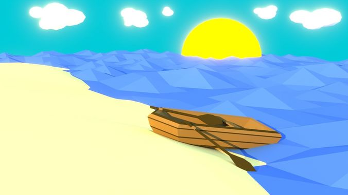 Little Row Boat Low-poly 3D model