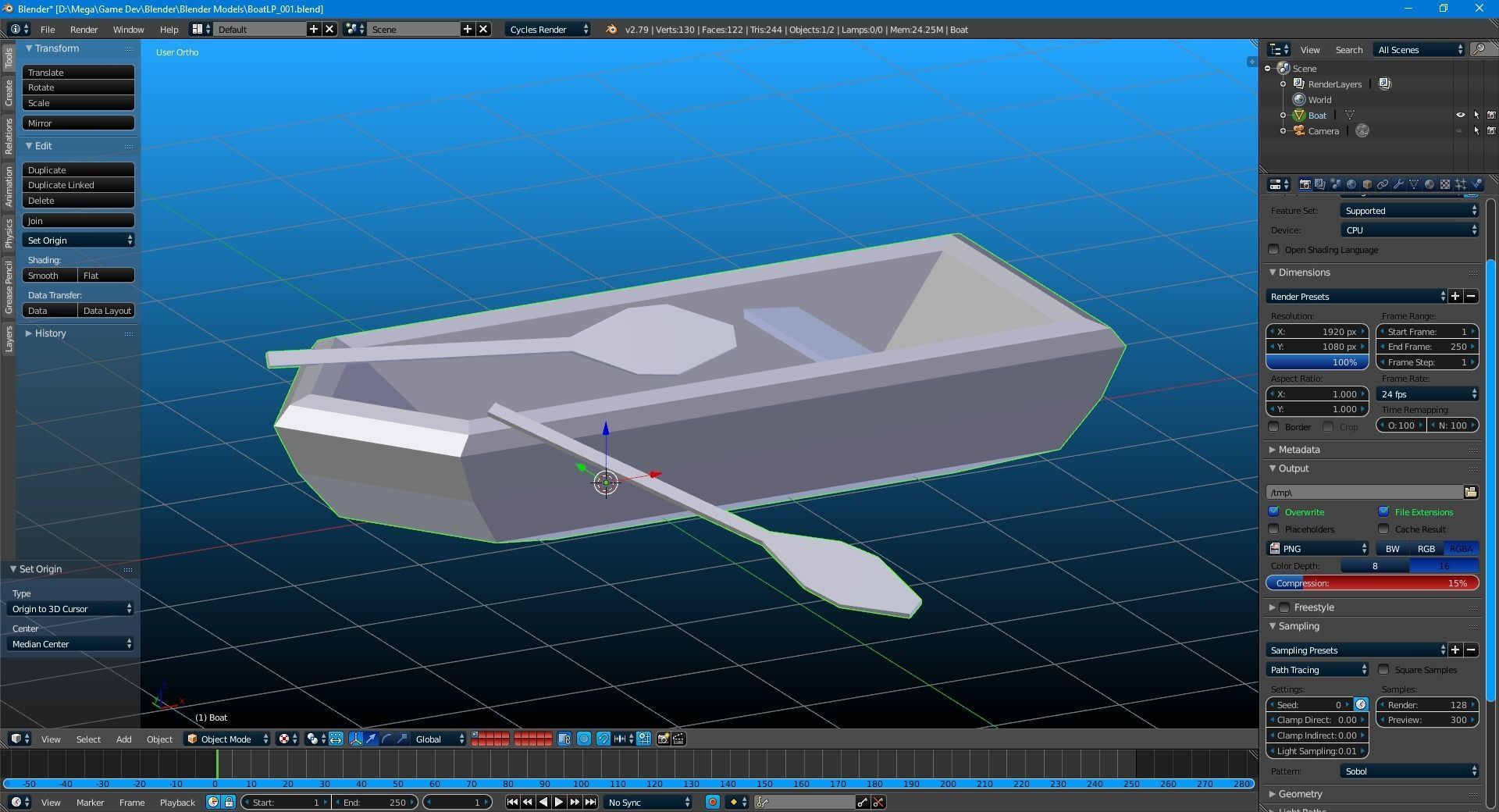 Little Row Boat Low-poly 3D model_11