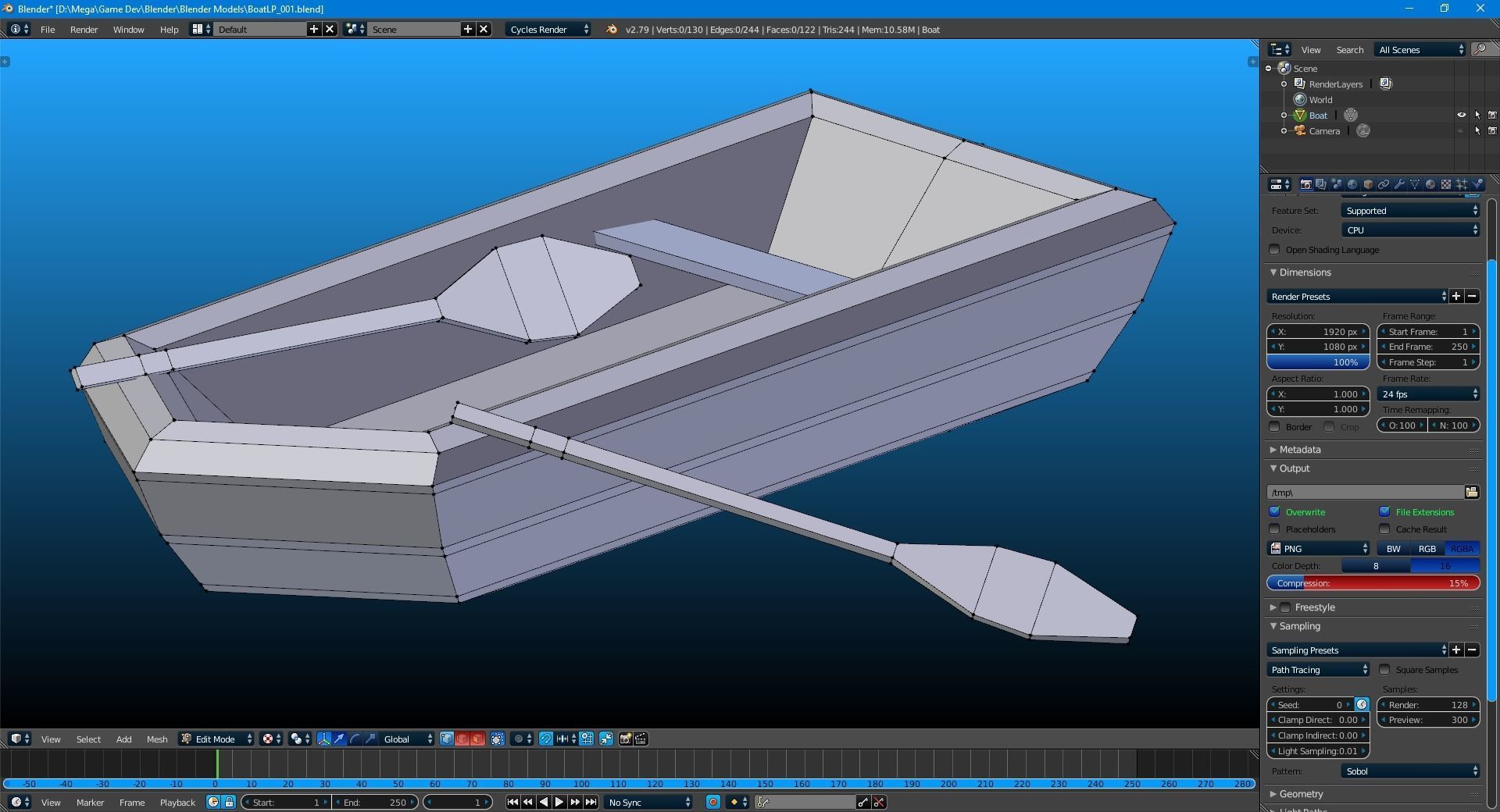 Little Row Boat Low-poly 3D model_8