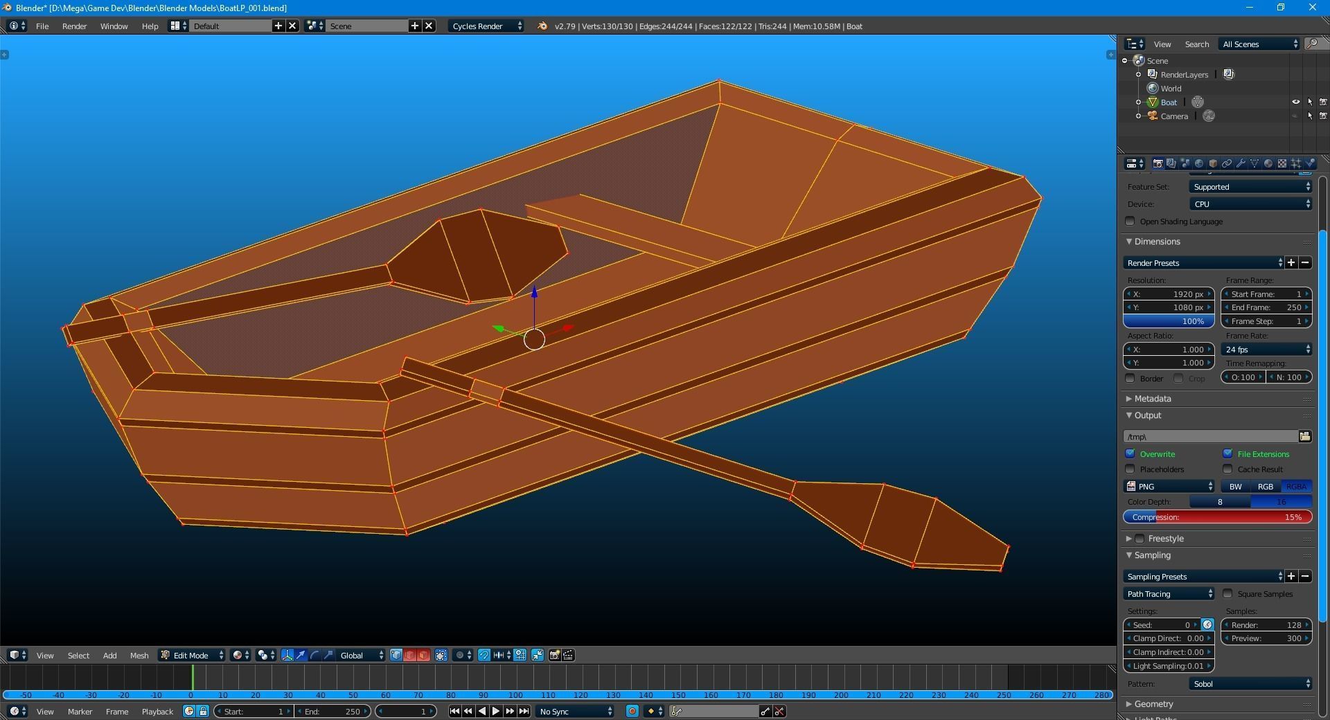Little Row Boat Low-poly 3D model_5