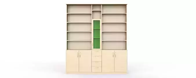 library bookcase with shelves and door 3D model