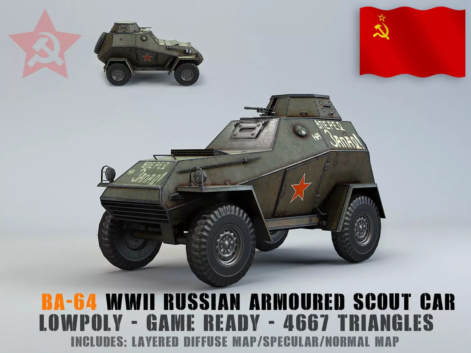 Low Poly BA 64 armored scout car Low-poly 3D model_0