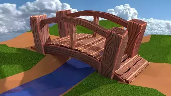 Cartoon Wooden Bridge Low-poly 3D model