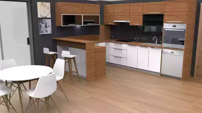 modern kitchen design with island Free low-poly 3D model