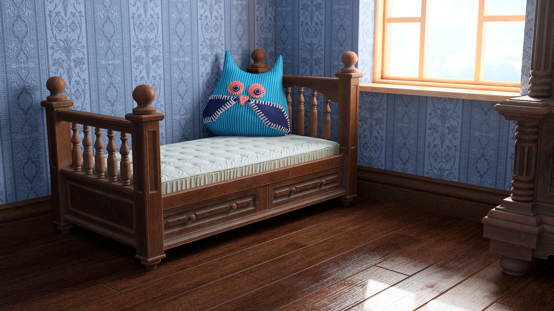 Childroom Low-poly 3D model_1