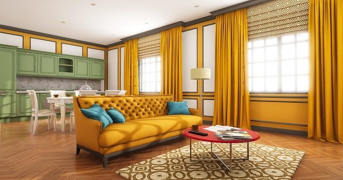 HQ Modern Classic Interior Low-poly 3D model 2