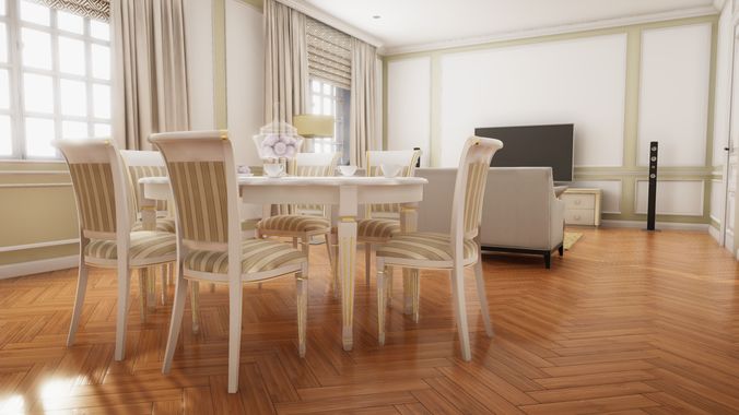 HQ Modern Classic Interior Low-poly 3D model 4