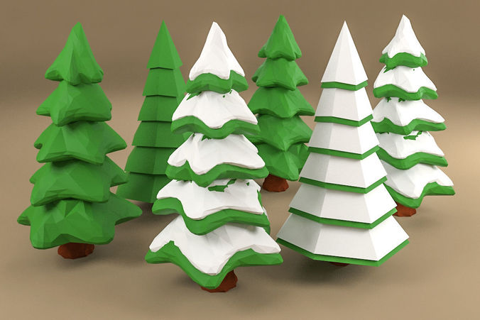 Tree with snow Low-poly 3D model