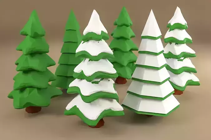Tree with snow Low-poly 3D model