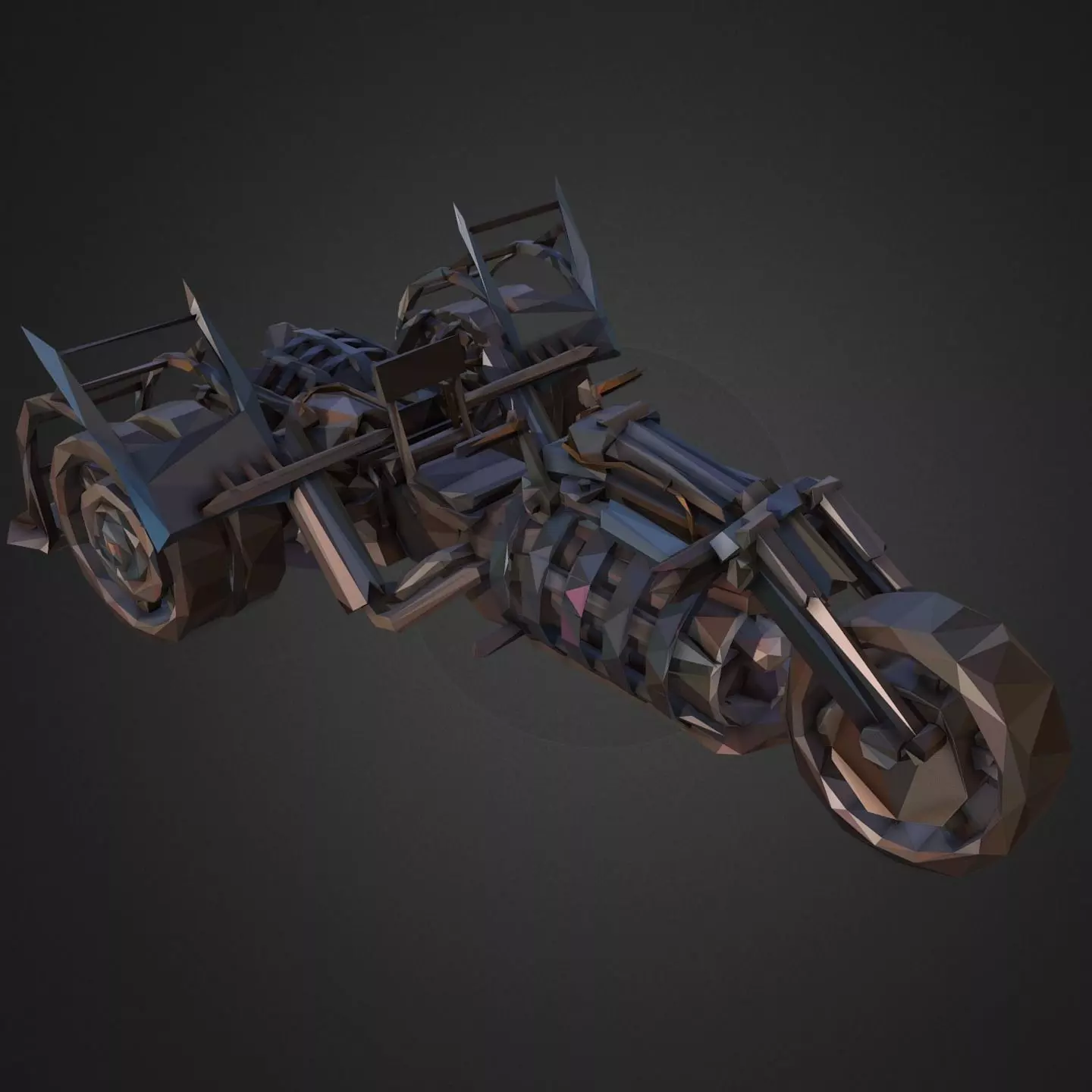 Low Polygon Art Steampunk Treble Bike Low-poly 3D model