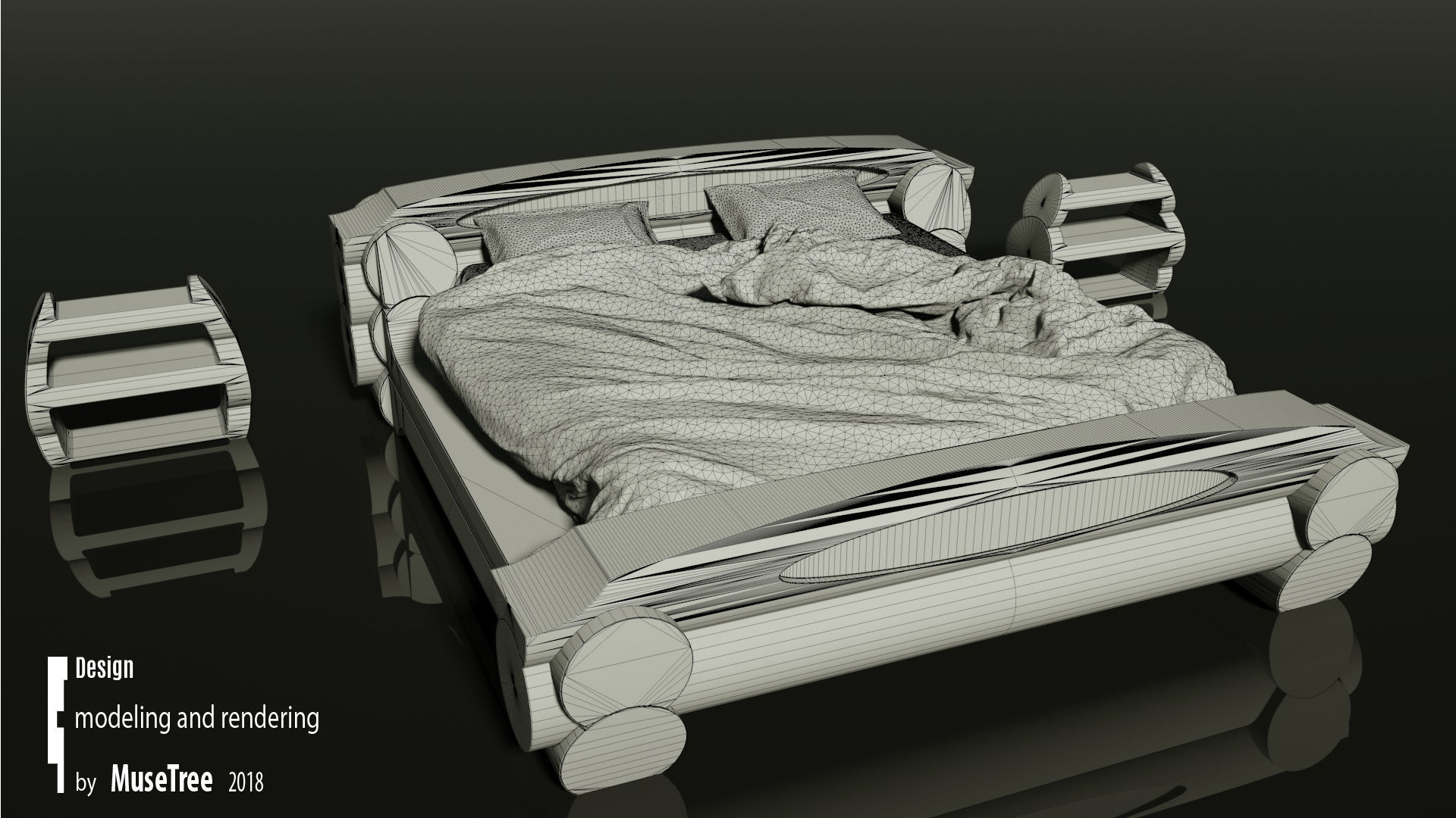 Wooden bed 3D model_1