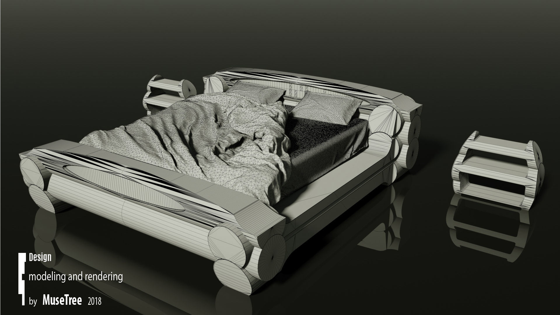 Wooden bed 3D model_3