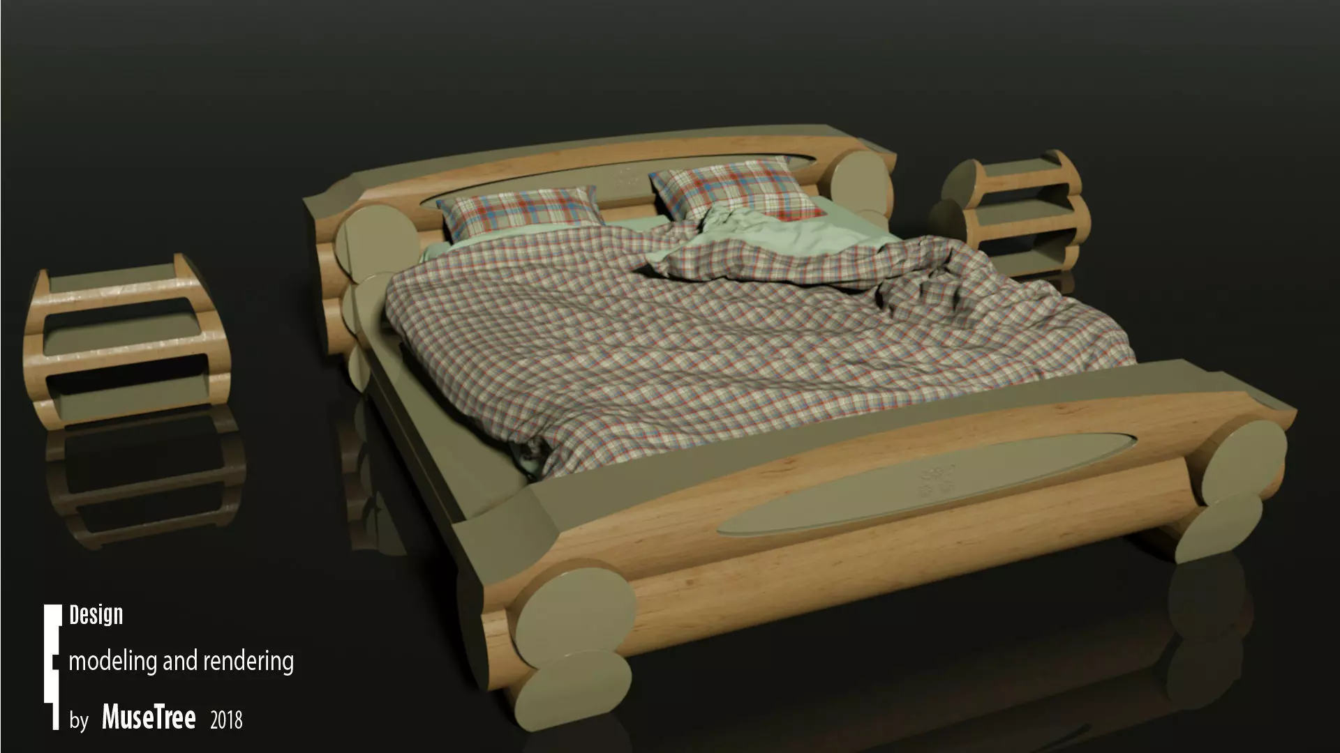 Wooden bed 3D model_0