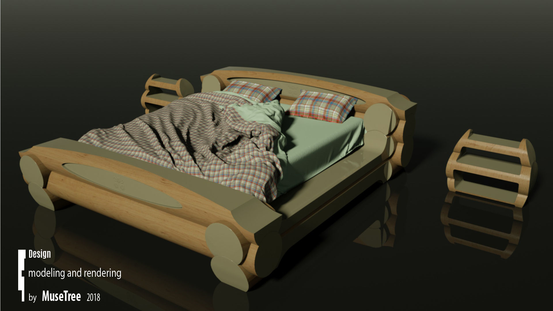 Wooden bed 3D model_2