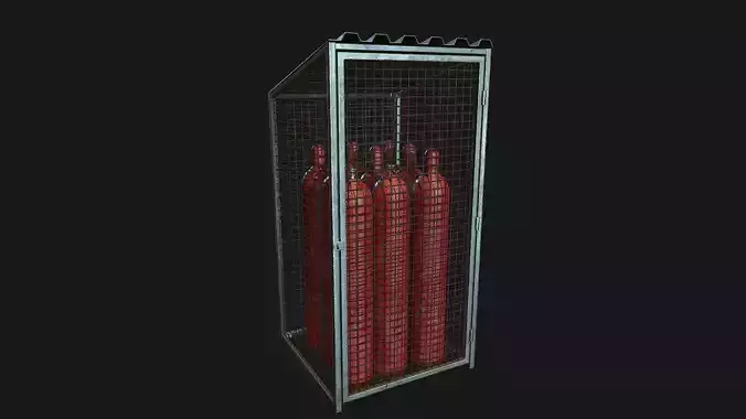 Low Poly PBR Gas Bottle with Storage Cage
