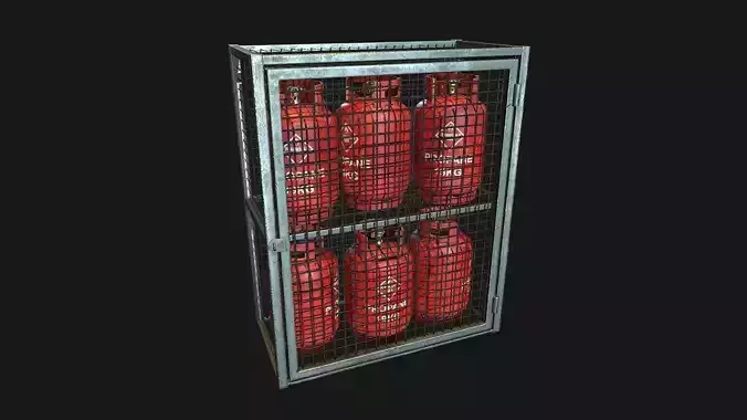 Low Poly PBR 19kg Gas Bottle with Storage Cage