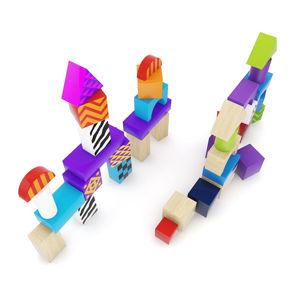 Wooden Blocks 3D model_2