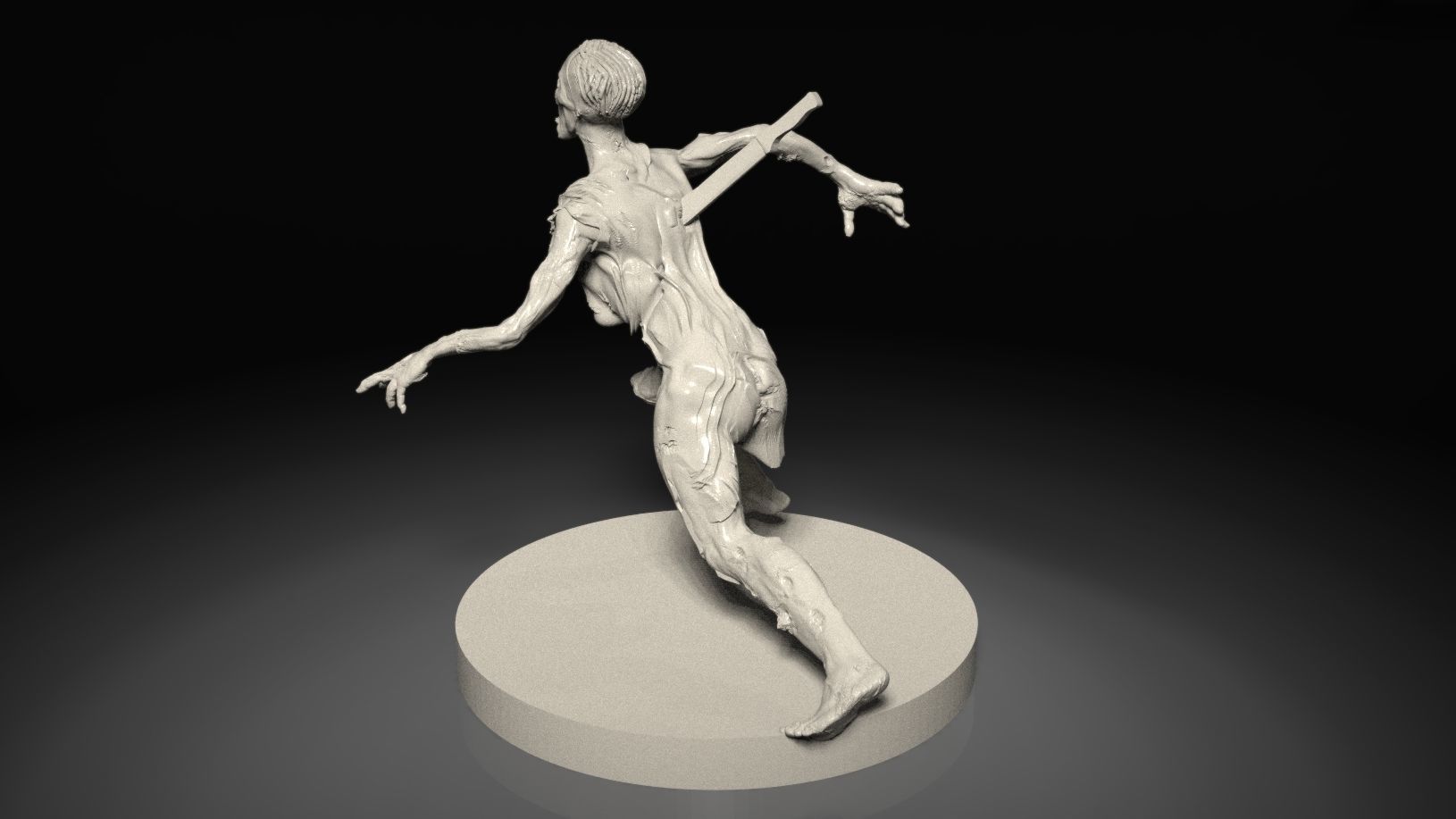 Zombie Female with a knife in her back 3D print model_1