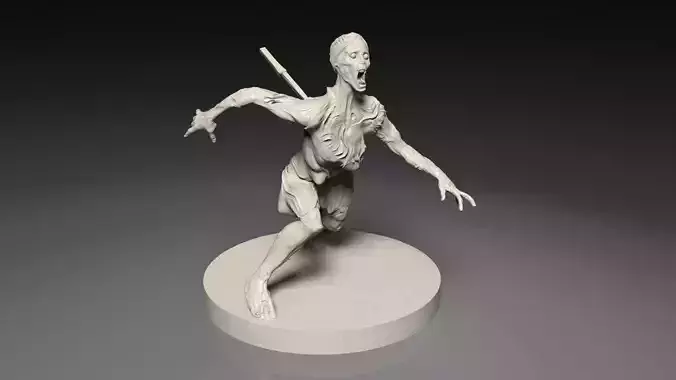Zombie Female with a knife in her back 3D print model