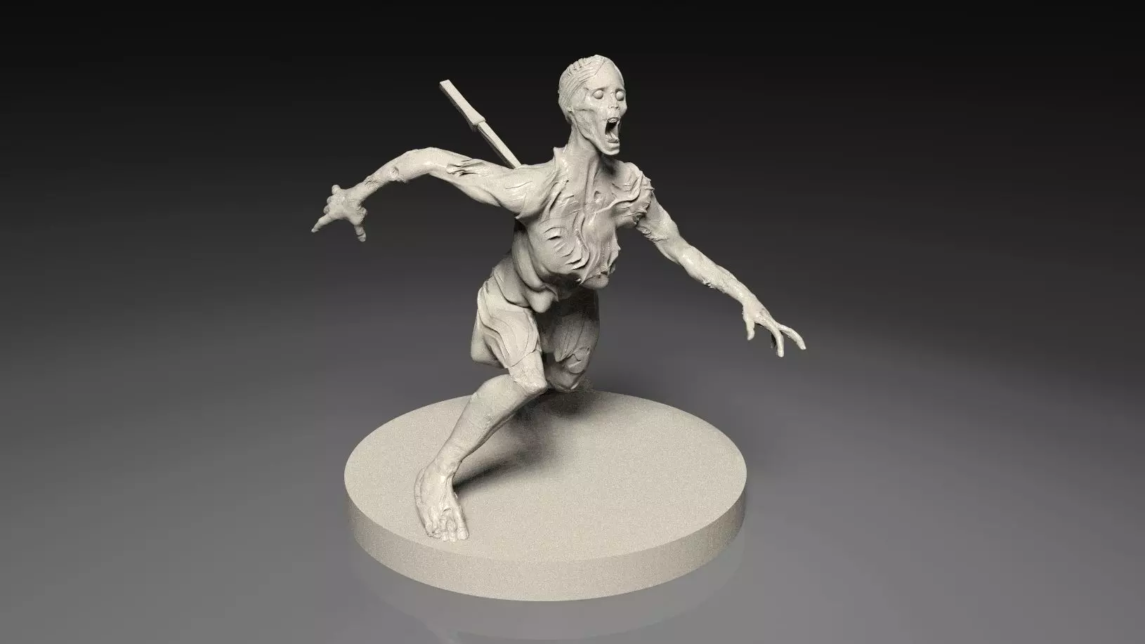 Zombie Female with a knife in her back 3D print model_0