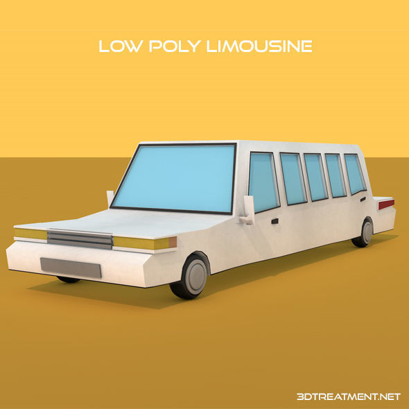 Low Poly Limousine car in desert Low-poly 3D model_1