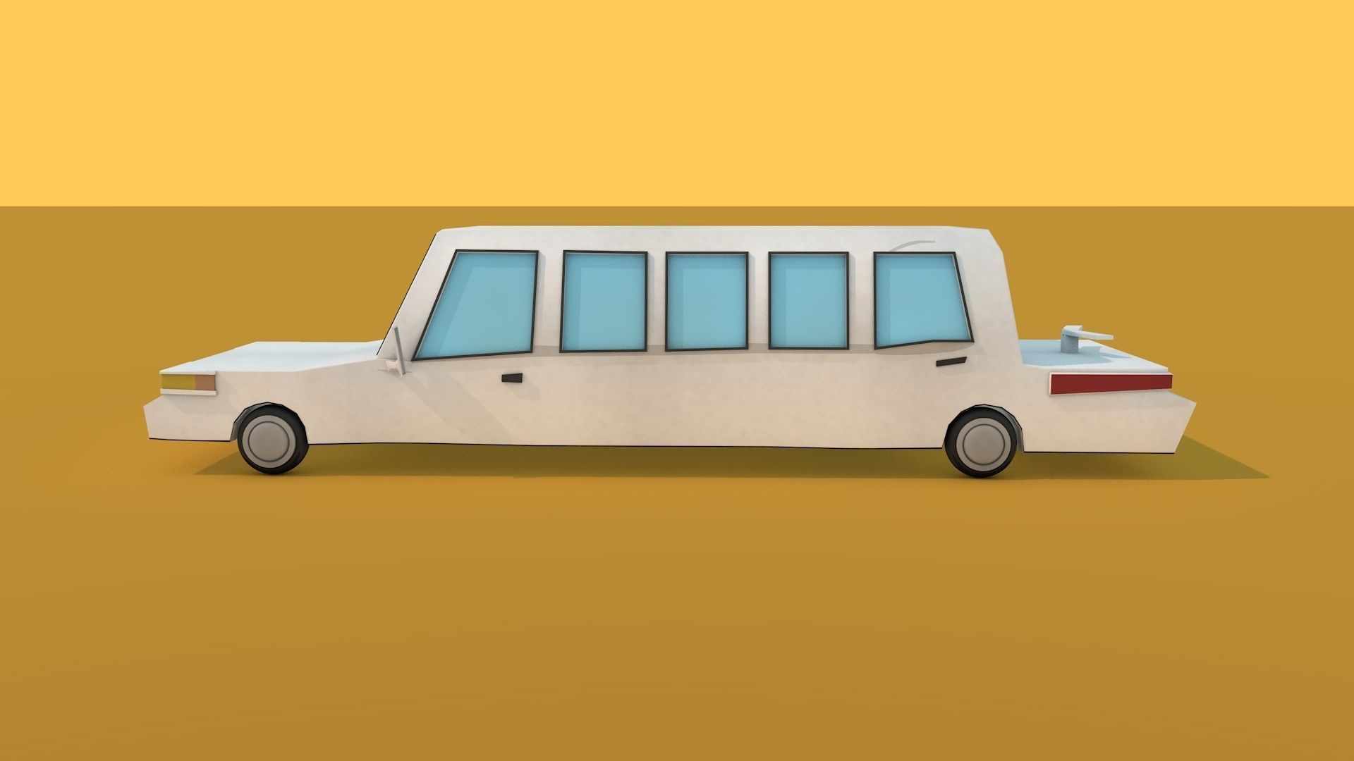 Low Poly Limousine car in desert Low-poly 3D model_2