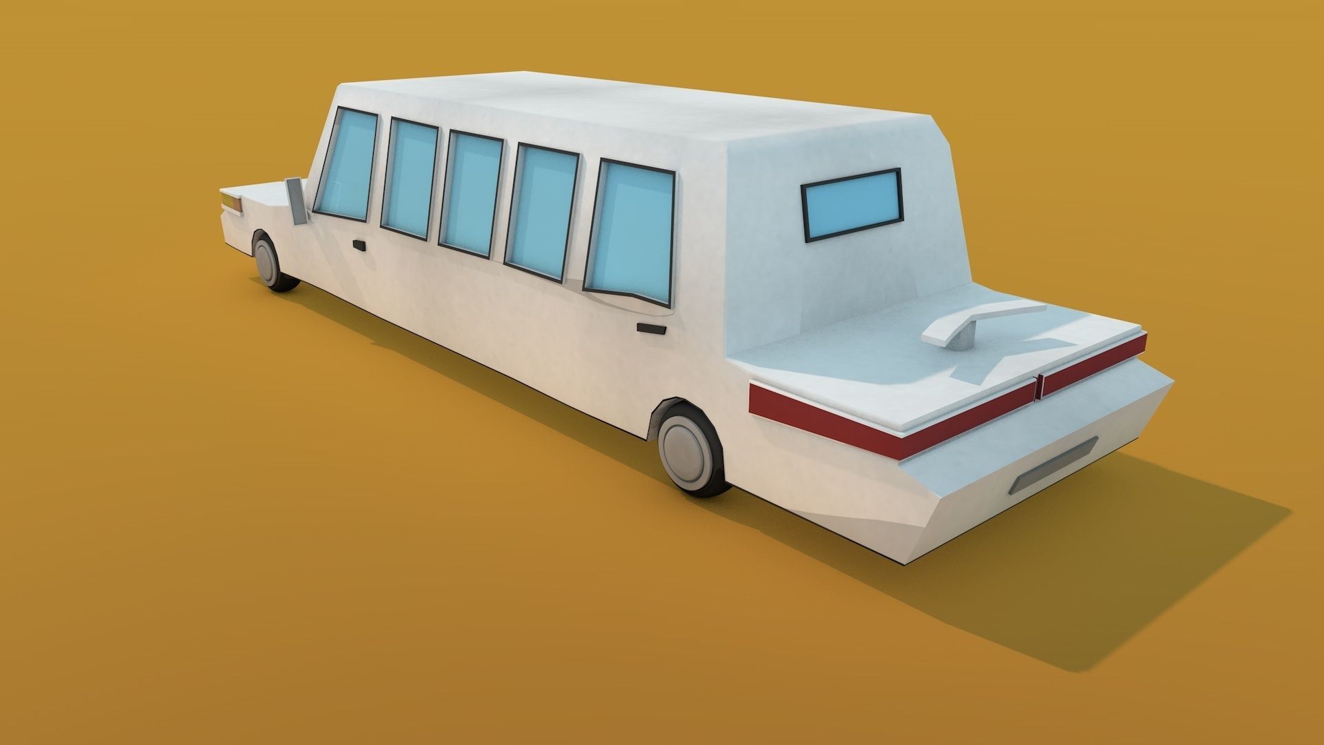 Low Poly Limousine car in desert Low-poly 3D model_3