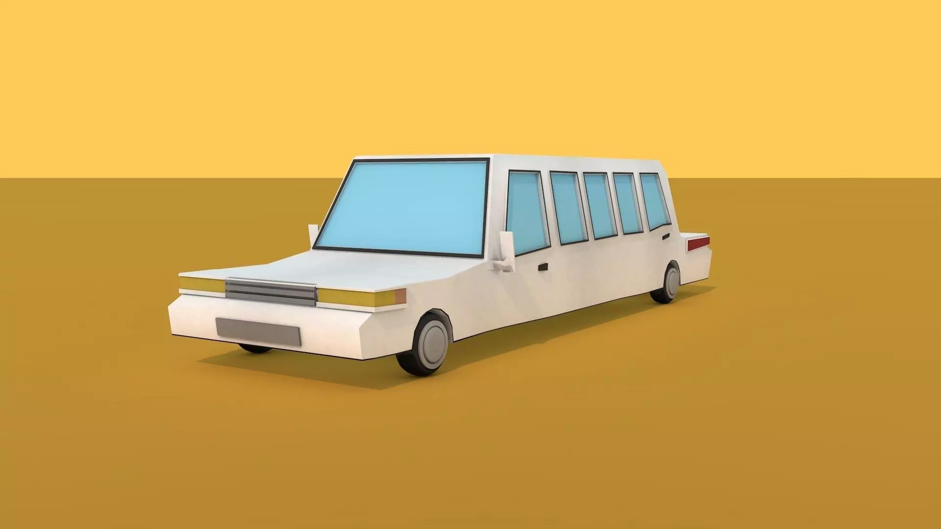 Low Poly Limousine car in desert Low-poly 3D model_0
