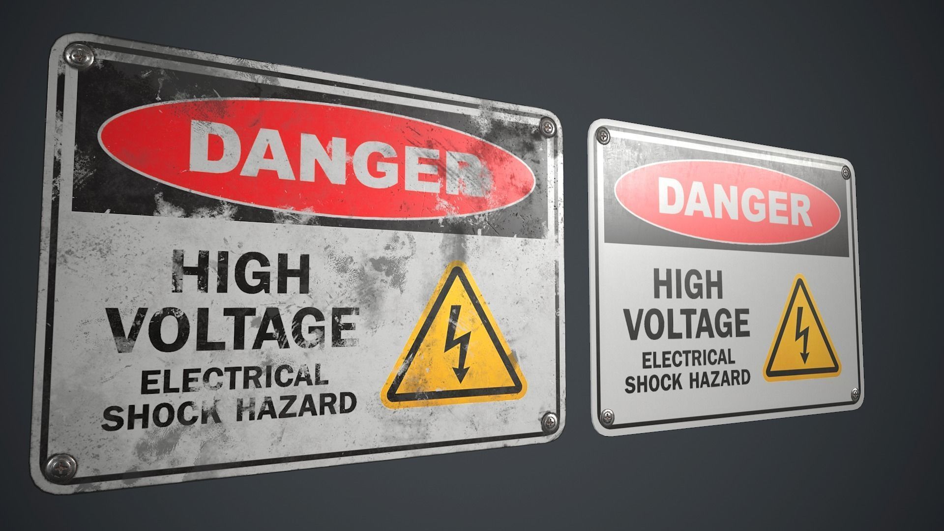 Plastic Danger sign PBR Game Ready Low-poly 3D model_1