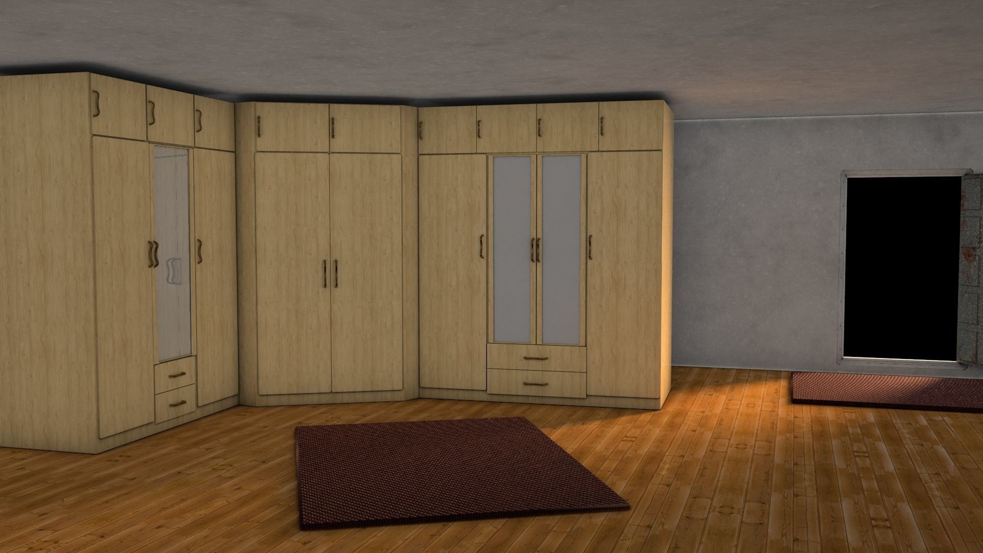 Triple Bedroom Cabinet Low-poly 3D model_4