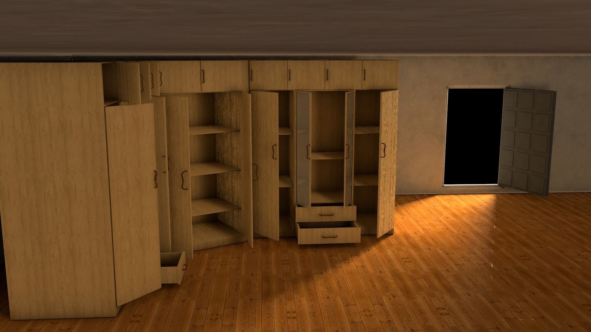 Triple Bedroom Cabinet Low-poly 3D model_1