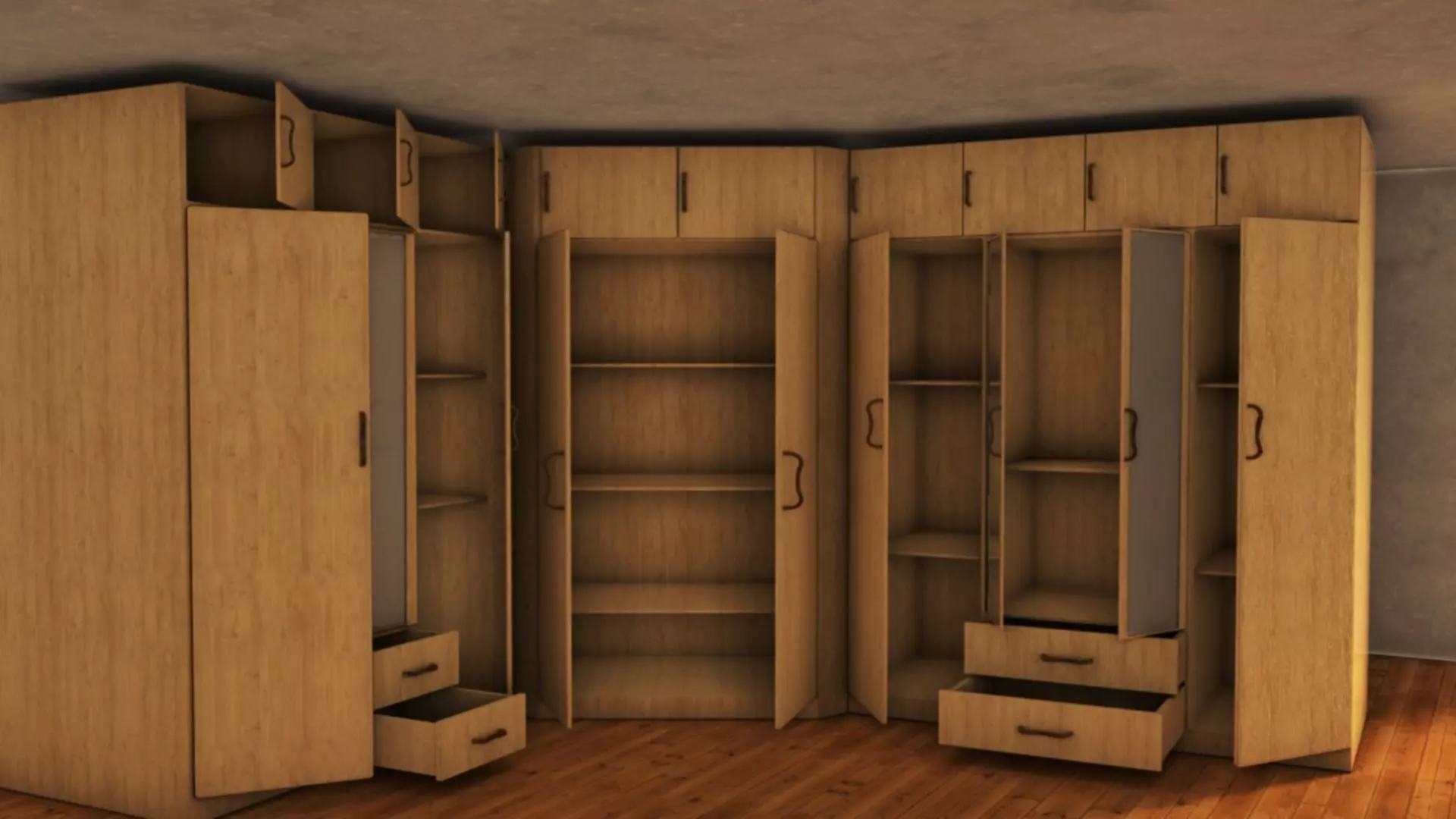Triple Bedroom Cabinet Low-poly 3D model_0