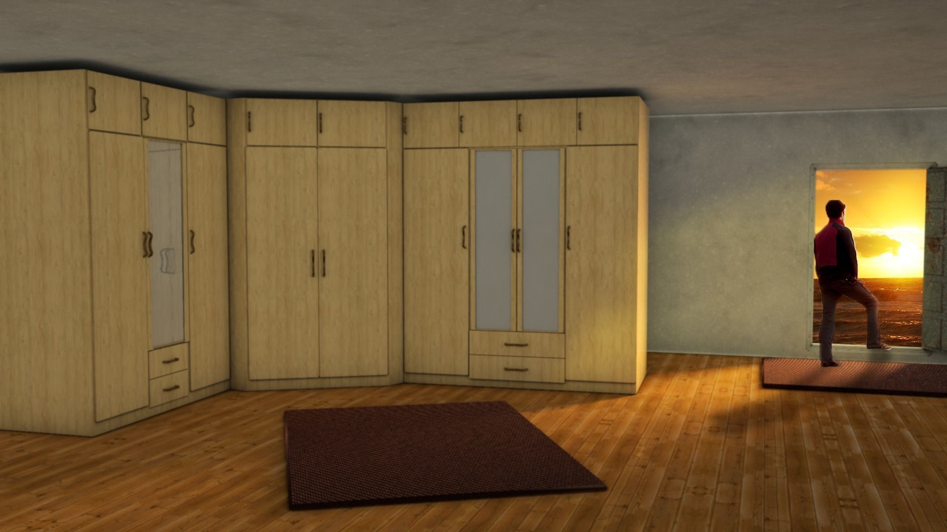 Triple Bedroom Cabinet Low-poly 3D model_5
