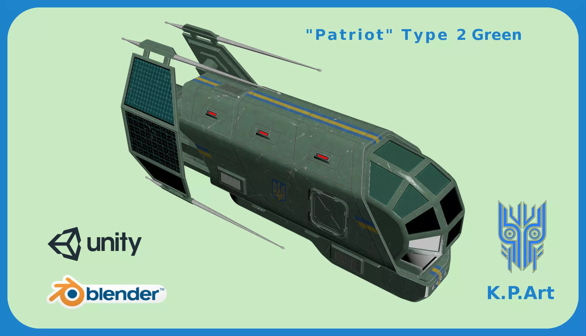 Spaceship Patriot Type 2 Green Low-poly 3D model_0