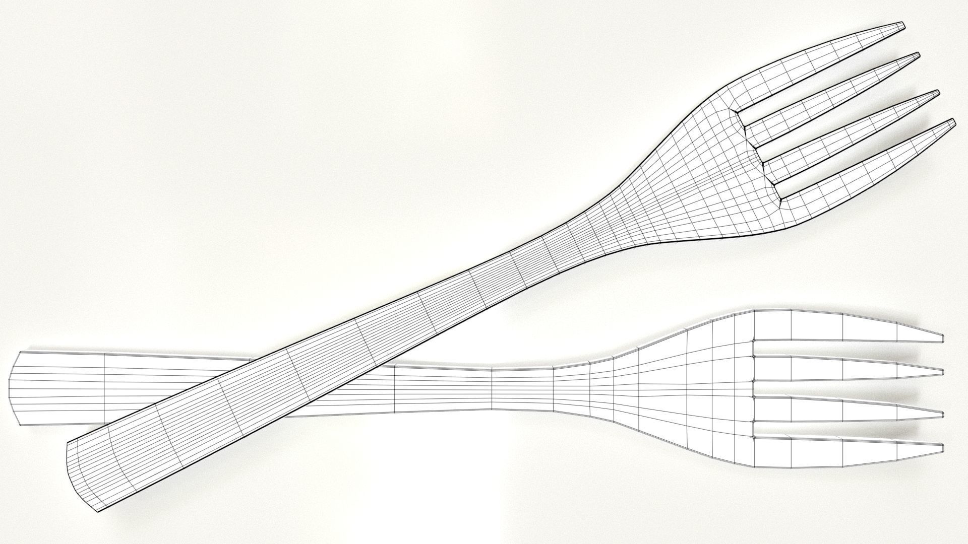 Wooden Fork Low-poly 3D model_16